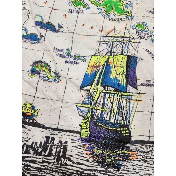 Vintage 90s Cayman Island Tropical Undersea Florida Ship AOP T Shirt Mens Medium - Picture 3 of 8